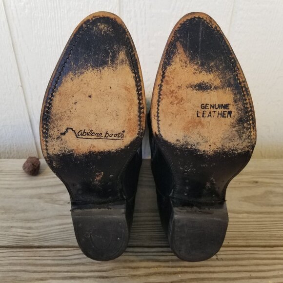 Abilene Top Grain Mens Black Leather Cowboy Western Boots 10 EE 6559 USA - Picture 7 of 13